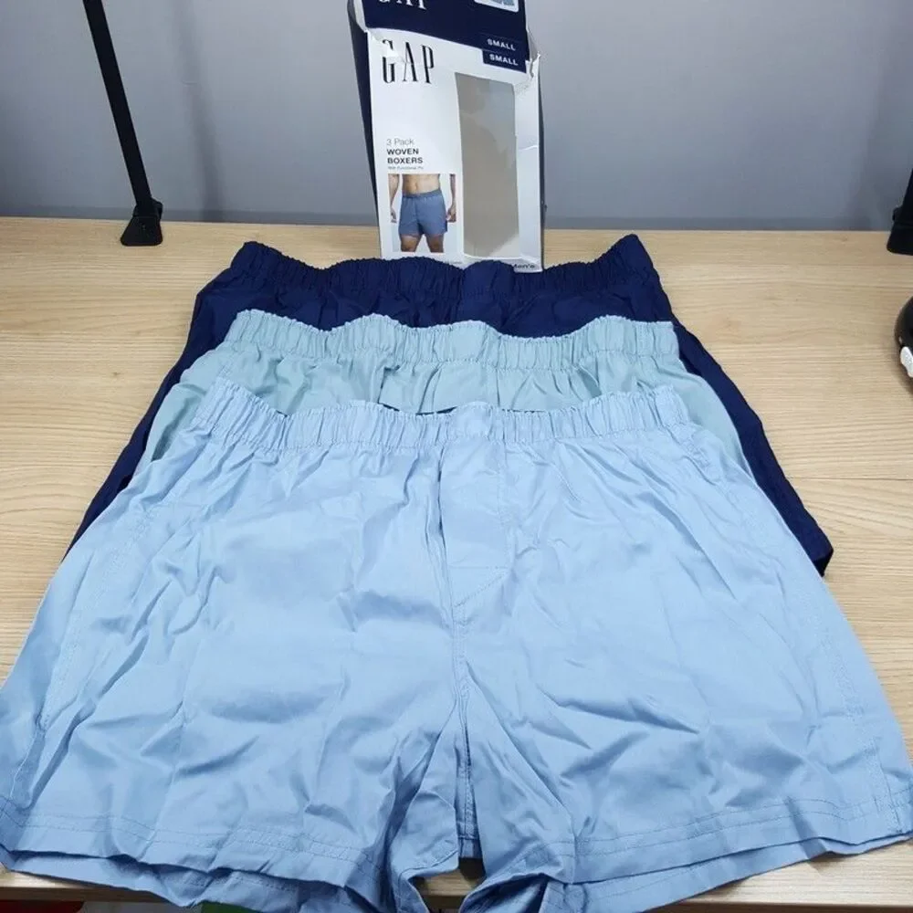 GAP Woven Boxer Shorts Mens Small Solid Blue Navy 3-Pack Functional Fly